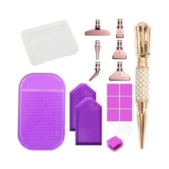 Diamond Painting Toolkit Rose Gold 01 with adhesive mat and attachments