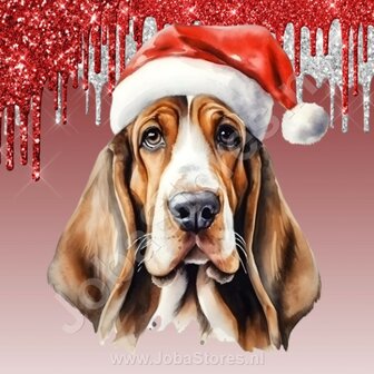 Diamond Painting Basset Hound met Kerstmuts