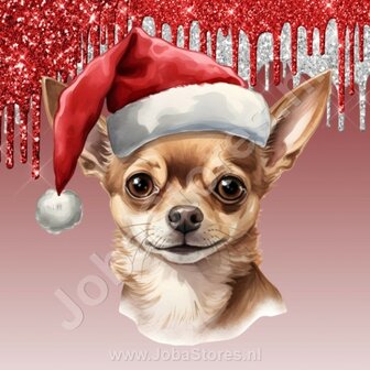 Diamond Painting Chihuahua met Kerstmuts