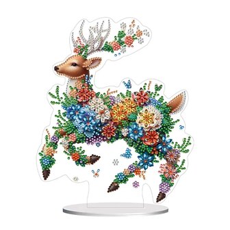 Diamond Painting Standing Ornament Reindeer with Flowers