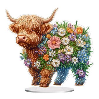 Diamond Painting Standing ornament Scottish Highland Cow with flowers