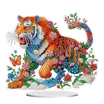 Diamond Painting Standing Ornament Tiger with Flowers