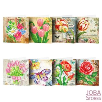 Diamond Painting Greeting Card Set Flowers (8 cards)