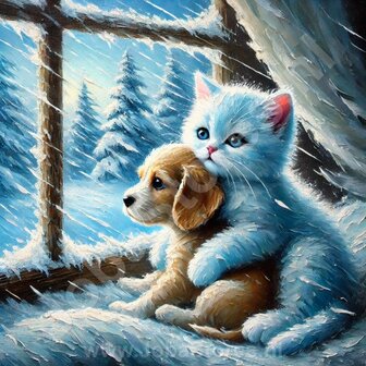 Diamond Painting Kitten and Puppy