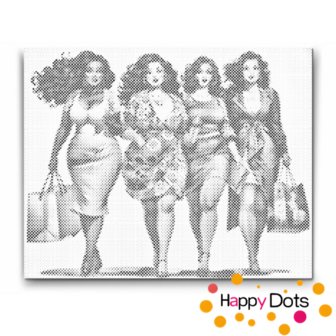 HappyDots DOT Painting Dikke Dames 06 - Winkelen 40x50cm - Stippelschilderij