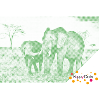 HappyDots DOT Painting Olifant met kleintje 60x80cm - Groen Stippelschilderij