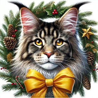 Diamond Painting Christmas Wreath - Maine Coon