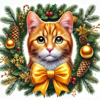 Diamond Painting Christmas Wreath - Tabby Cat