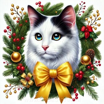 Diamond Painting Christmas Wreath - White Cat