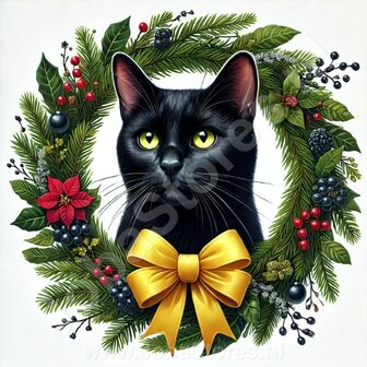 Diamond Painting Christmas Wreath - Black Cat