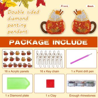 Diamond Painting Keychain Set Coffee (16 pieces)