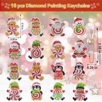 Diamond Painting Keychain Set Christmas Figures (16 pieces)