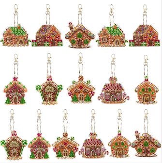 Diamond Painting Keychain Set Christmas Houses (16 pieces)