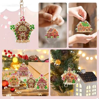 Diamond Painting Keychain Set Christmas Houses (16 pieces)