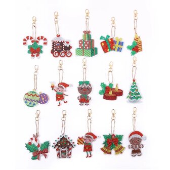 Diamond Painting Keychain set Christmas AA1208 (15 pieces)