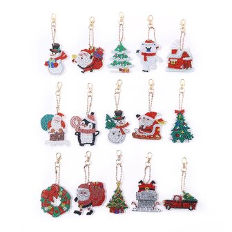 Diamond Painting Keychain set Christmas AA1209 (15 pieces)