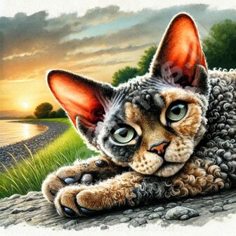 Diamond Painting Lying Cat - Devon Rex