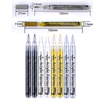 Acrylic markers extra fine black, white, silver or gold (6 pieces)