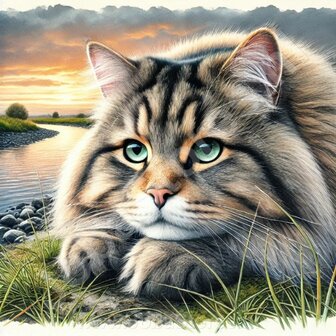 Diamond Painting Lying Cat Norwegian Forest Cat