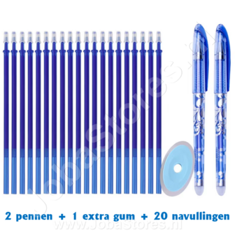 Erasable pen set Flower Blue (2 pieces + extra eraser + 20 refills)