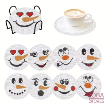 Diamond Painting Coasters AA1580 - Snowman (8 pieces)