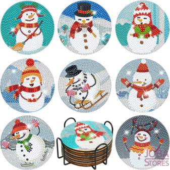 Diamond Painting Coasters AA1590 - Snowman (8 pieces)