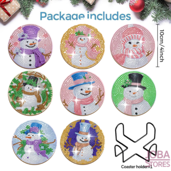 Diamond Painting Coasters AA1672 - Snowman (8 pieces)