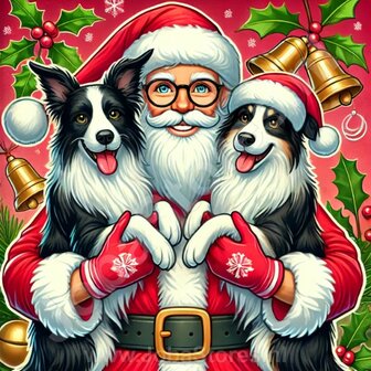 Diamond Painting Santa Claus with Border Collie