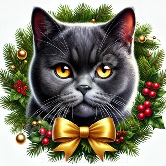 Diamond Painting Christmas Wreath Cat - British Shorthair