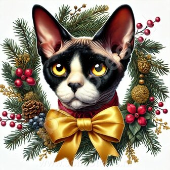 Diamond Painting Christmas Wreath Cat - Devon Rex