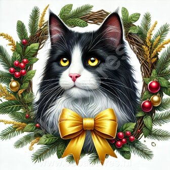 Diamond Painting Christmas Wreath - Norwegian Forest Cat