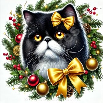 Diamond Painting Christmas Wreath Persian Cat