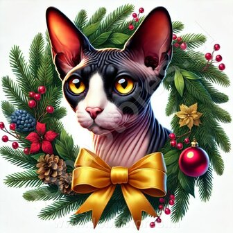 Diamond Painting Christmas Wreath Cat - Sphynx