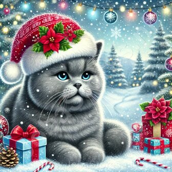 Diamond Painting Christmas Cat - British Shorthair