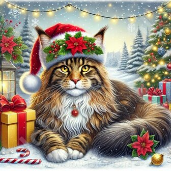 Diamond Painting Christmas Cat - Maine Coon