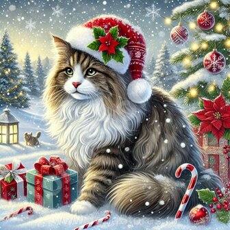 Diamond Painting Christmas Cat - Norwegian Forest Cat