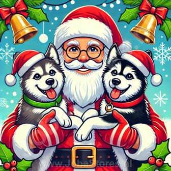 Diamond Painting Santa Claus with dogs - Alaskan Malamute