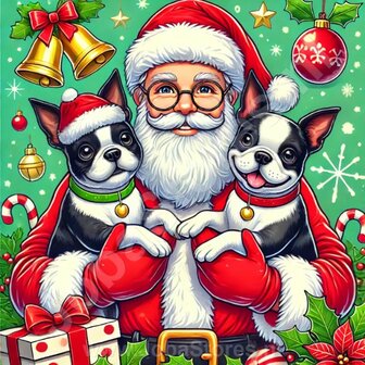 Diamond Painting Santa Claus with Dogs - Boston Terrier