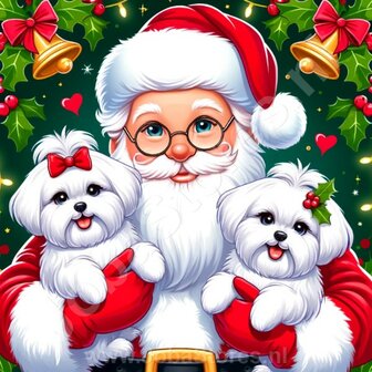 Diamond Painting Santa Claus with dogs - Maltese