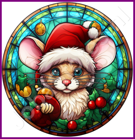 Diamond Painting Glas in lood Kerstmuts Muis