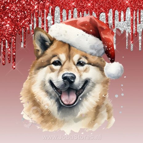 Diamond Painting Akita met Kerstmuts