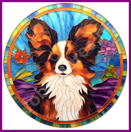 Diamond Painting Glas in lood Hond - Papillon / Vlinderhondje