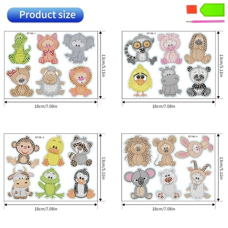 Diamond Painting Sticker Set Animals (25 pieces)