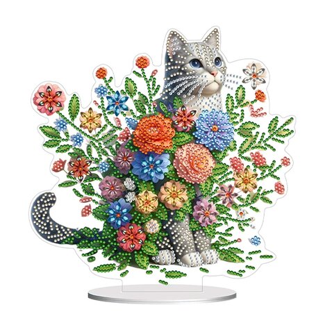 Diamond Painting Standing ornament Cat with flowers