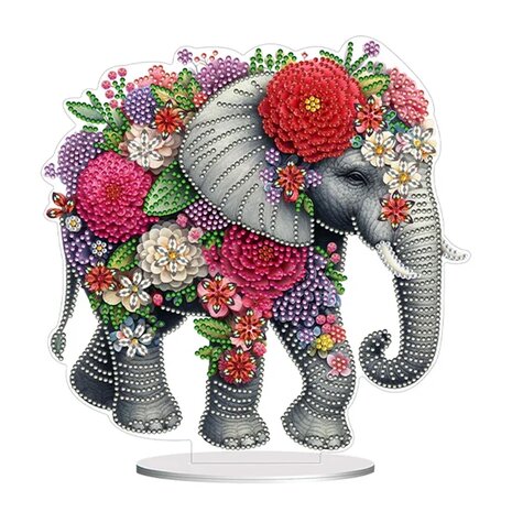 Diamond Painting Standing Ornament Elephant with Flowers