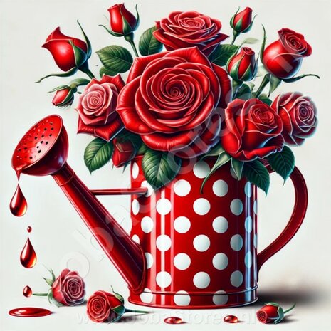 Diamond Painting Watering Can with Red Roses