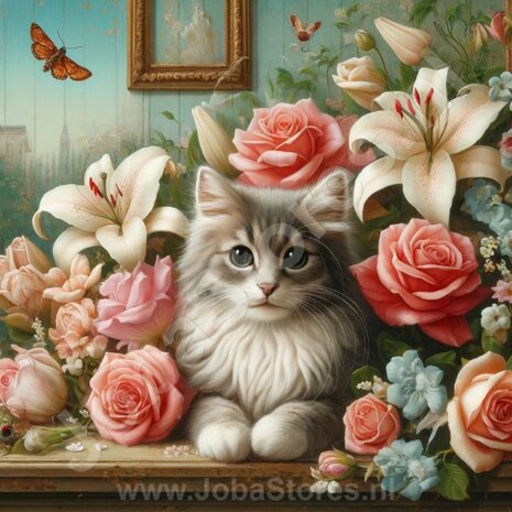 Diamond Painting Cat among flowers