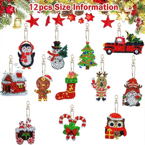 Diamond Painting Keychain Set Christmas YSK161 (12 pieces)