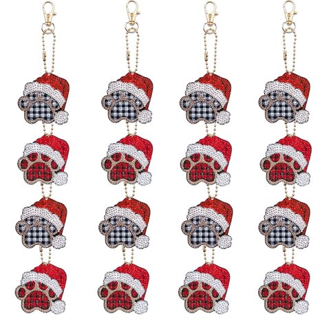 Diamond Painting Keychain Set Christmas Paws (16 pieces)