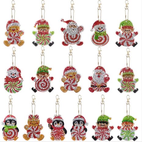 Diamond Painting Keychain Set Christmas Figures (16 pieces)